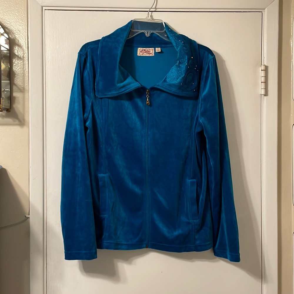 Vintage Cotton Teal Velour Track Suit Jacket